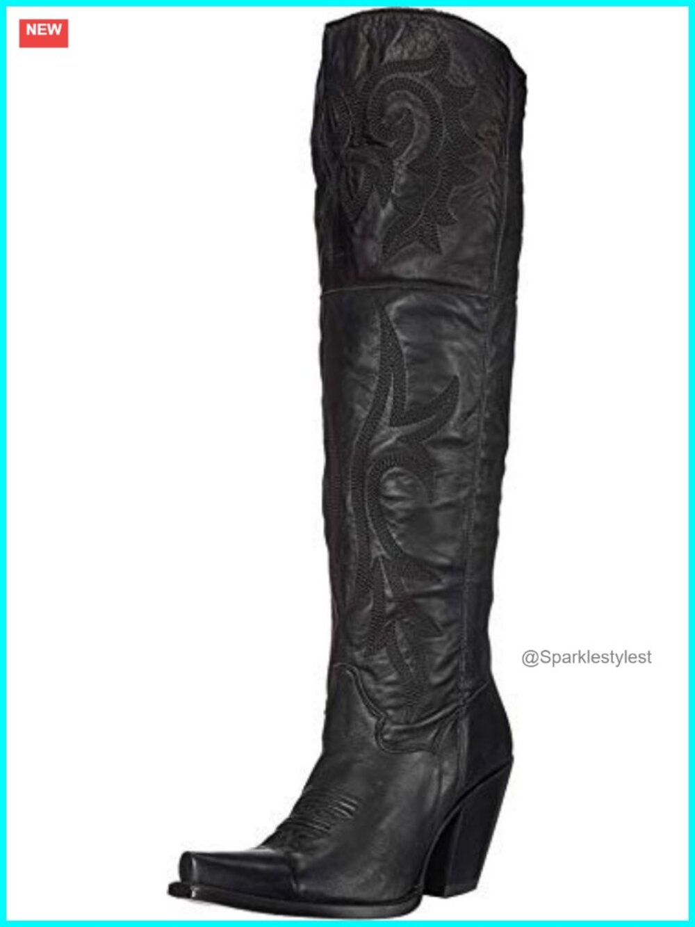 Women's Embroidered Snip Toe Over the Knee High Heel Dress Boots Leather